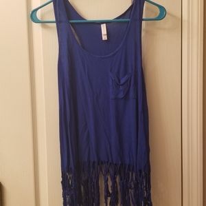 Blue fringe tank top